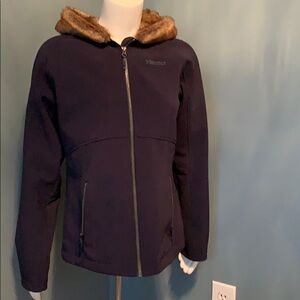 Marmot Navy Blue Jacket with Faux Fur Hood size MD